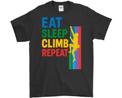Sportief Klim Shirt – EAT SLEEP CLIMB REPEAT – Actieve Outfit – Unisex T-Shirt voor Dames & Heren – Sport Cadeau