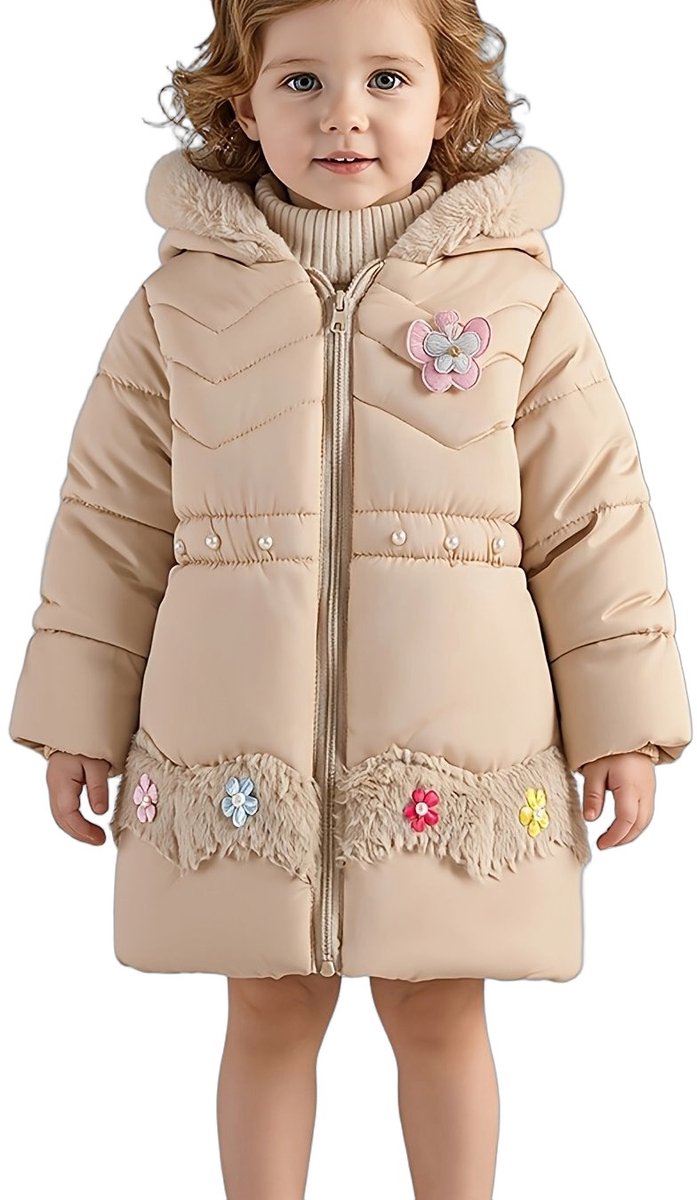Currero Winterjas Parka Meisjes Lange Jas Meisje Wintermantel Overjas Gewatteerd Waterdicht Winter Stijlvol Mantel Kinderen 1-2 Jaar Creme