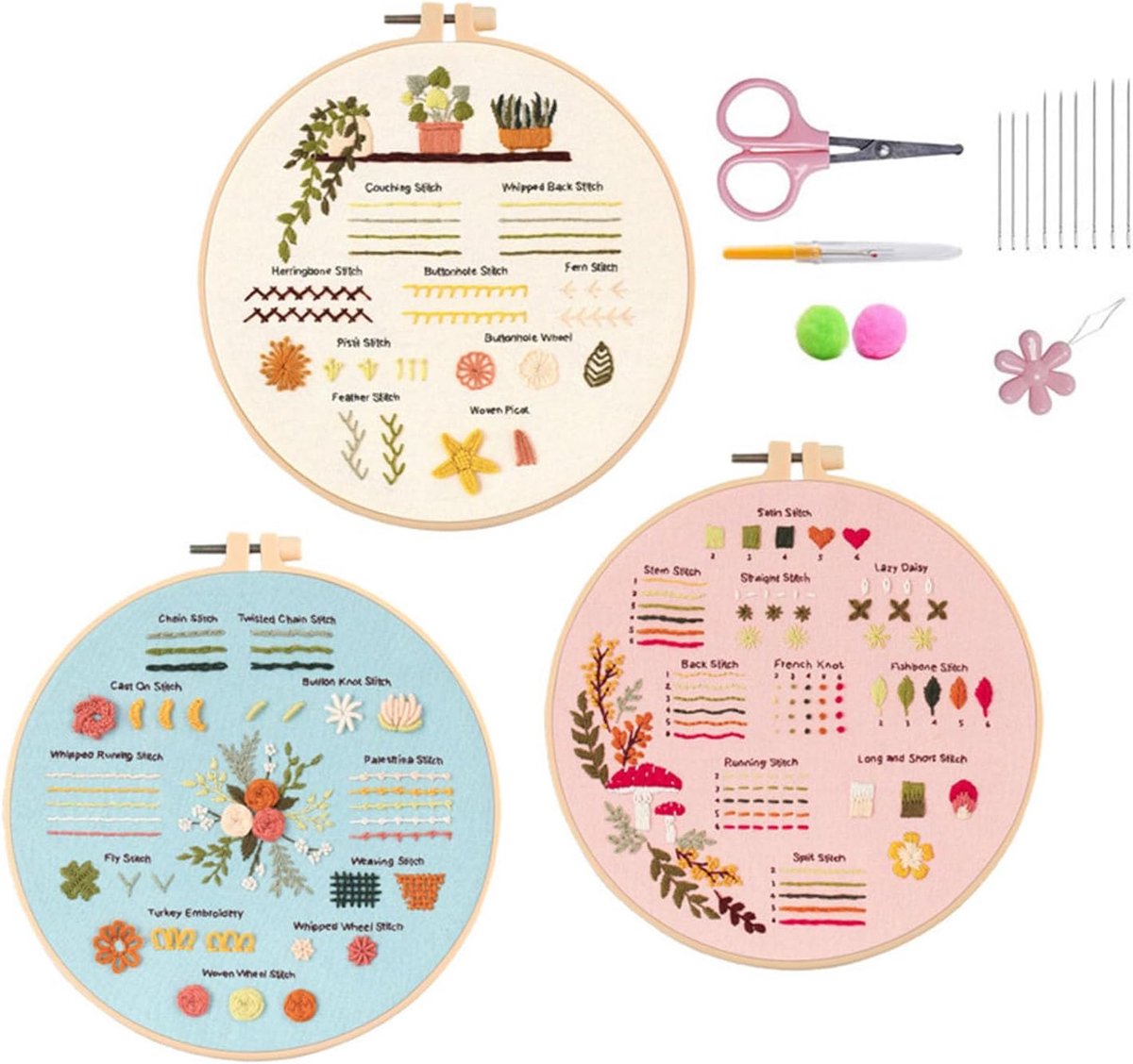3-delige borduurset voor beginners, kruissteekset met bloemen, borduurset, borduurset, borduurset, borduurset, borduurset, borduurset, borduurset, borduurset, borduurset voor beginners, doe-het-zelf