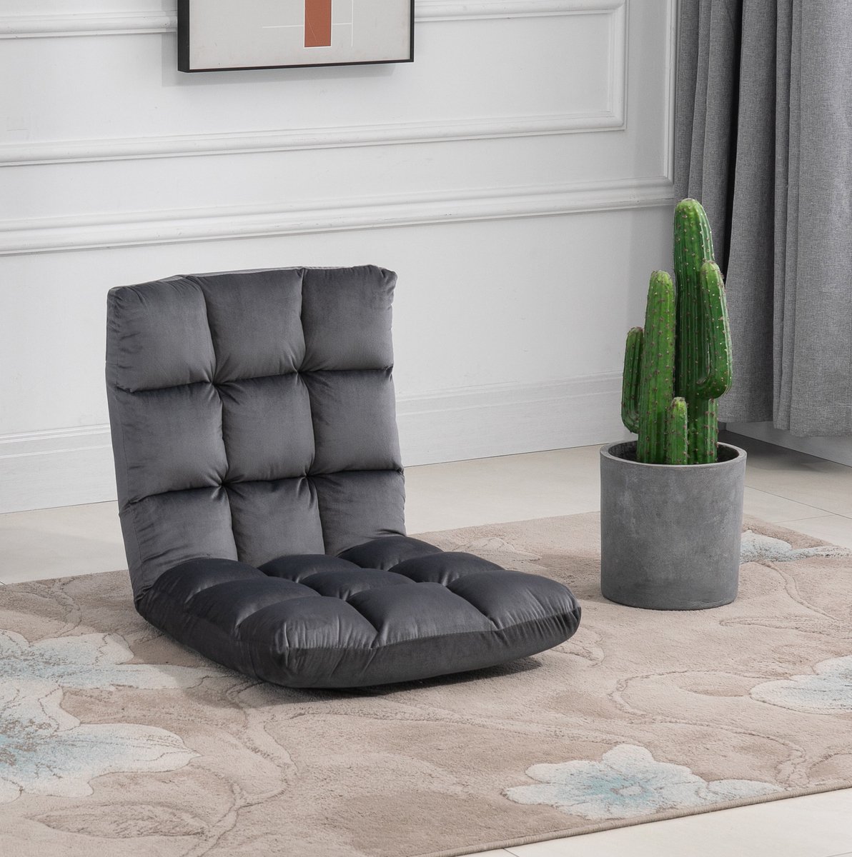 MEUNIQ 3-in-1 opvouwbare vloerfauteuil met 13-standen verstelbare rugleuning, zit, lig- en slaapfunctie, 55 x 71 x 53,5 cm, donkergrijs