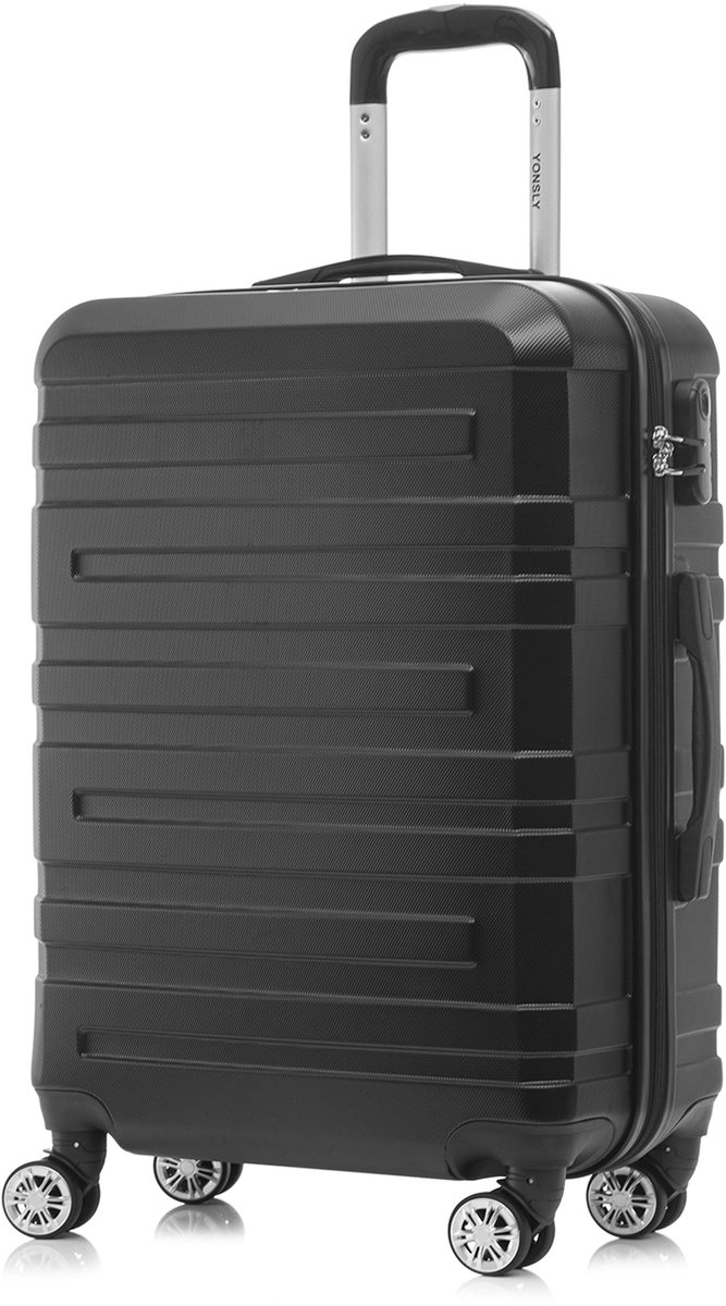 YONSLY Handbagage Koffer - 66cm - 66 L - Cijferslot- 360° Draaibare Wielen - Trolley- 66 x 43 x 26 cm - Zwart