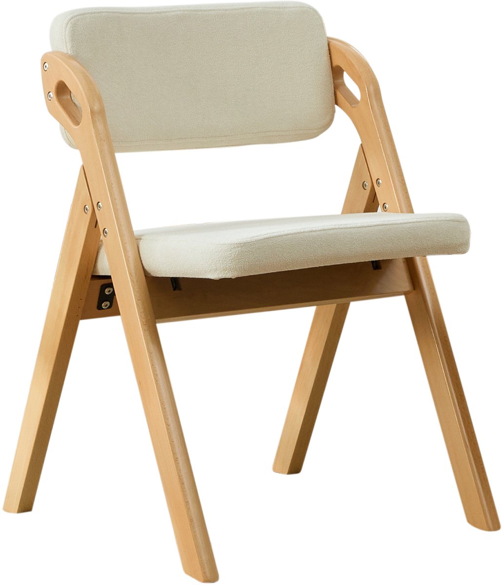 REDOM Inklapstoel - Gestoffeerde zitting - Opvouwbaar beukenhouten frame - Afneembare linnen hoes - Binnen en buiten - Beige - 59 x 52 x 77 cm
