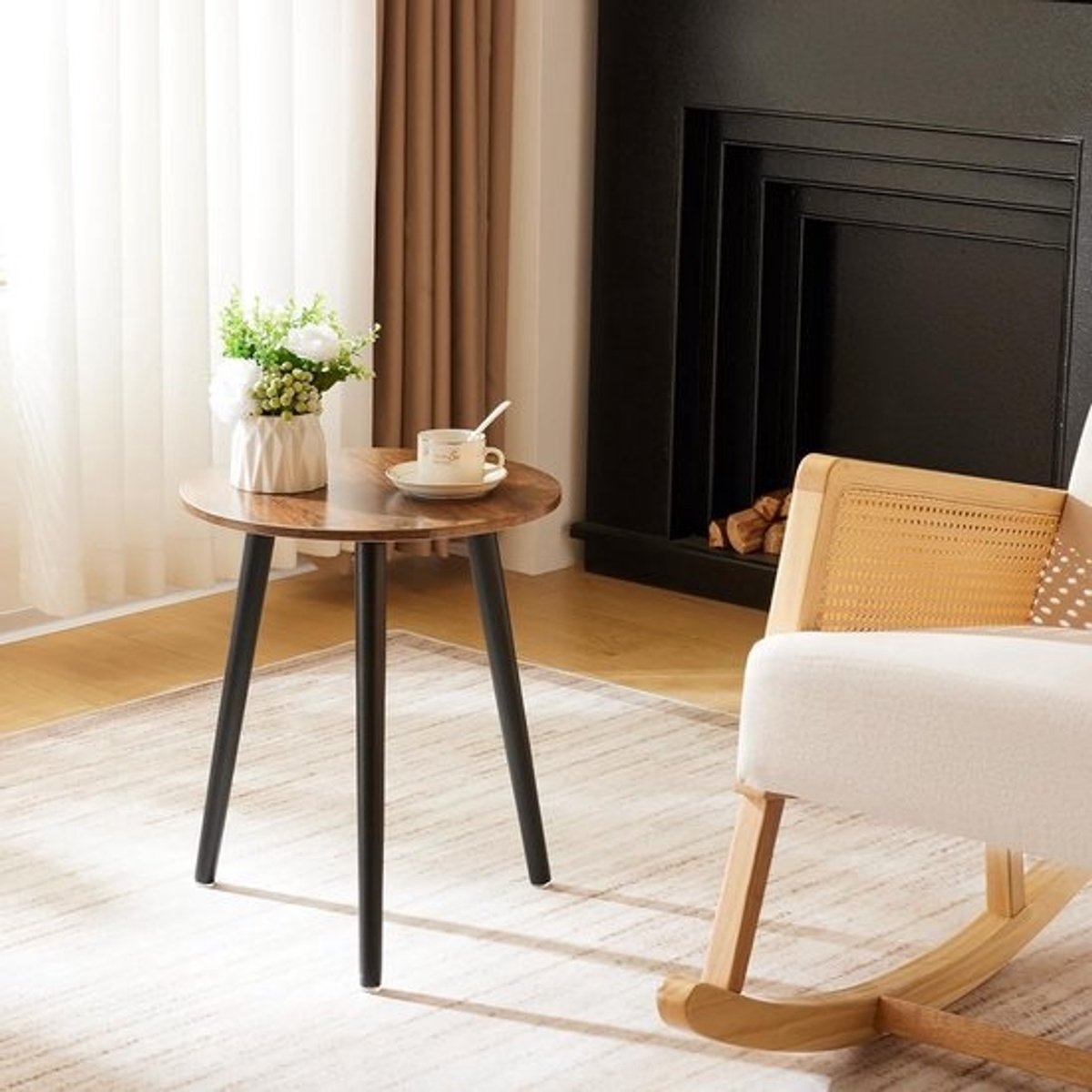 Ronde bijzettafel met lade - Houten salontafel voor woonkamer en slaapkamer