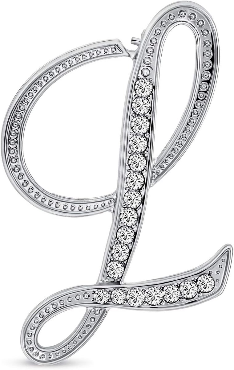 Jewelry Grote Verklaring ABC Pave Crystal Cursive Script Monogram Letters Alfabet Initial Sjaal Revers Pin Broche voor Tiener Vrouwen Rose, Geel Goud Verzilverd, Eén maat, Kristal, Geen