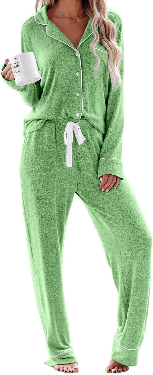 Pyjama dames lange pyjama sets met knoopsluiting tweedelige nachtkleding huispak