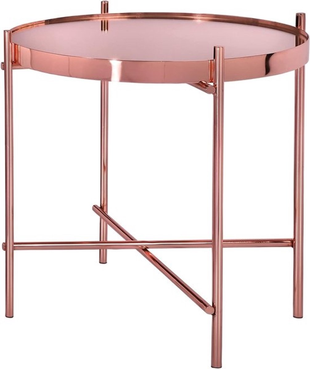 Bijzettafel Metaal - Ronde Tafel - Woonkamer Decoratie - Glazen Tafelblad - Ø 43x45 cm - Koper