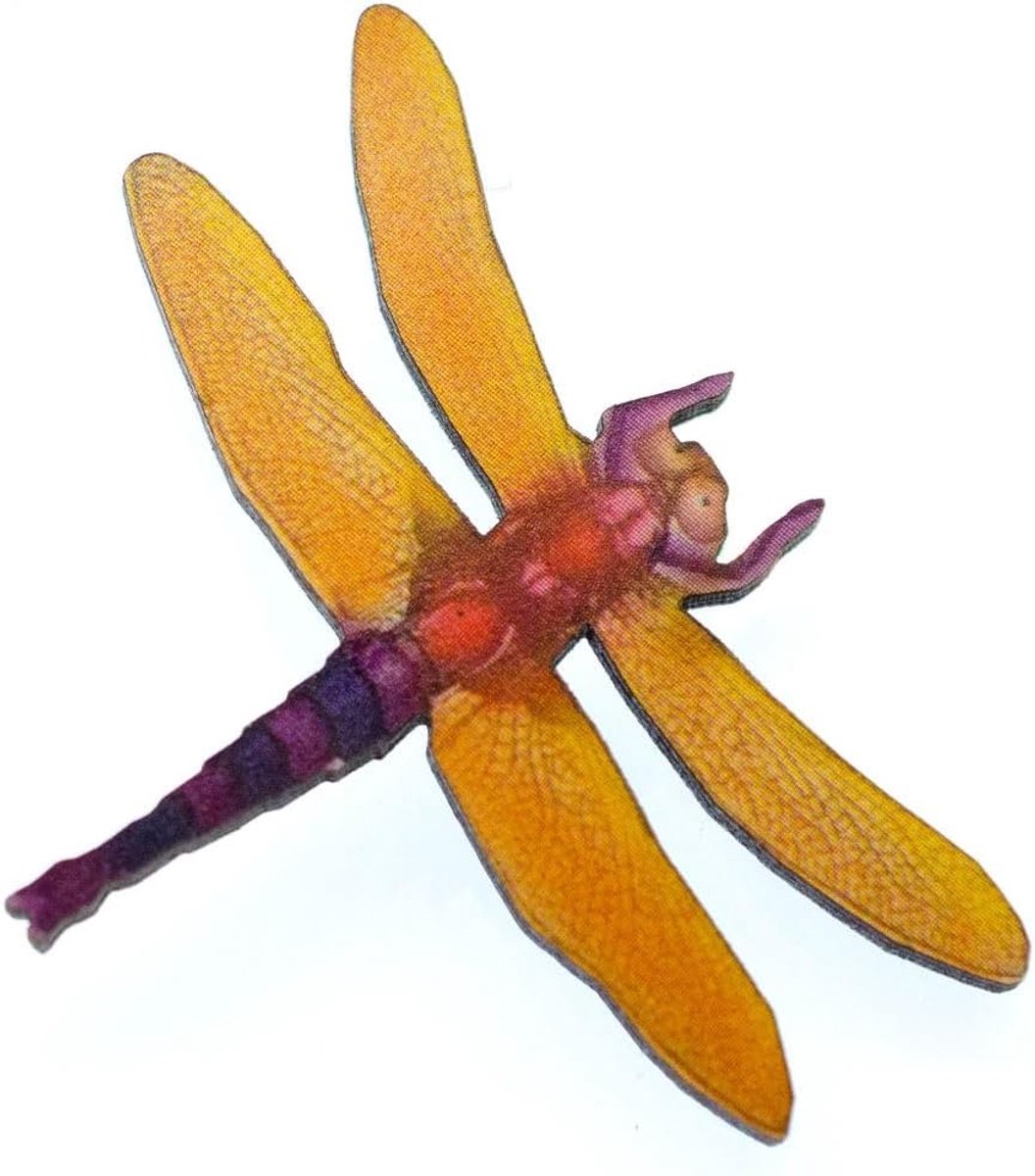 Libelle broche bedrukt hout dier insect oranje - handgemaakt modesieraad I speld button pinnen, 40 mm