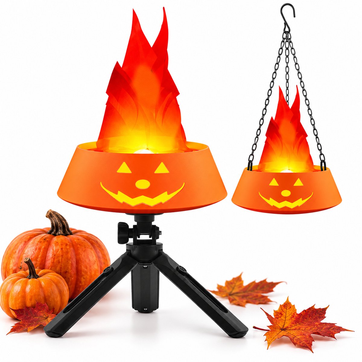 Halloween vlamlamp - LED nachtlamp met vuureffect - Sfeerverlichting voor slaapkamer, bureau en plank - Binnen decoratie voor Halloweenfeest - Halloween - Halloween decoratie - 15CM-Oranje