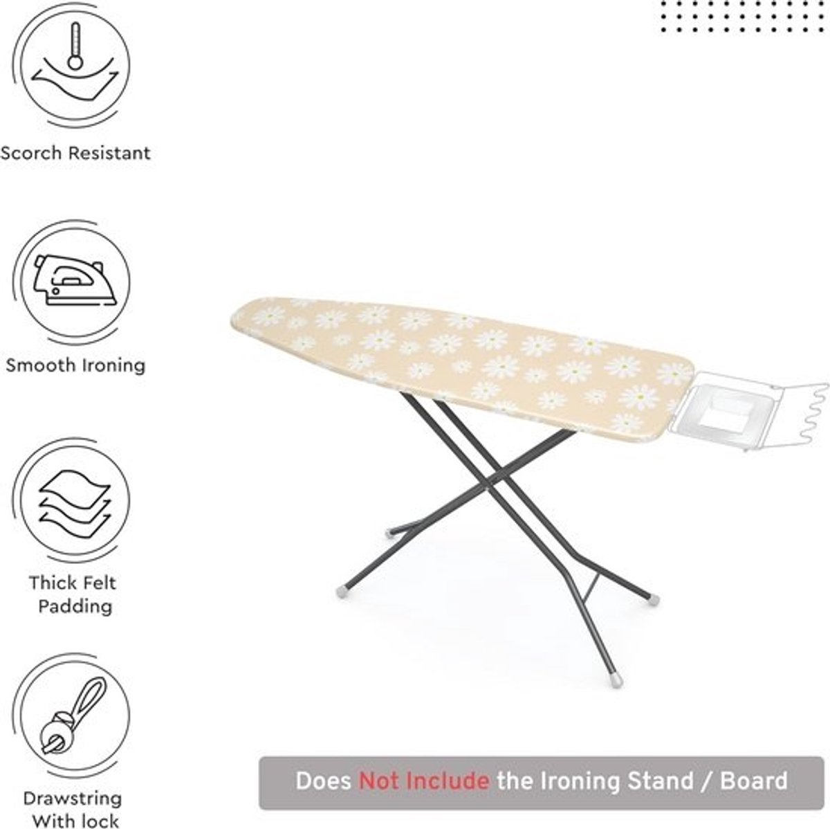 Strijkplankovertrek met 3 mm Vilten Vulling – Geschikt voor Standaard Strijkborden 125 x 39 cm