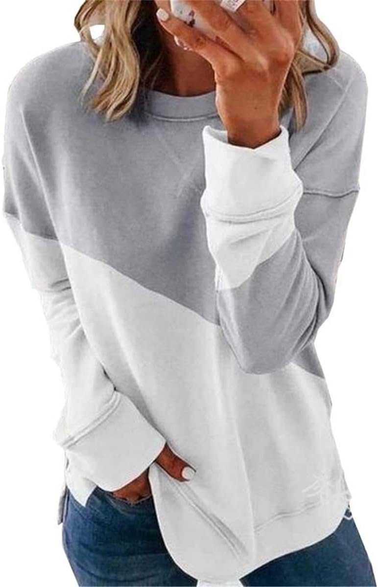 Sweatshirt voor dames, losse ronde hals, lange mouwen, tops, kleurblok, ronde hals, S-2XL