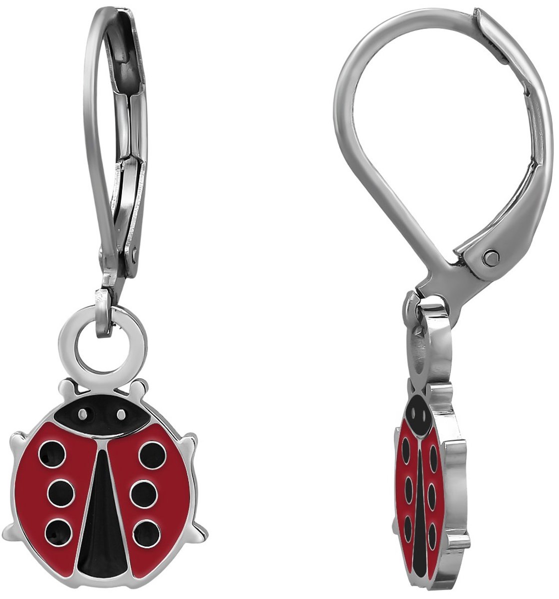 Joy|S - Lieveheersbeestje bedel oorbellen - Brisure sluiting - Chirurgisch staal - rood - ip/pvd - lieveheersbeestje met leverback - kinderoorbellen