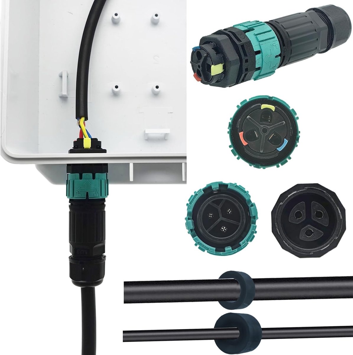 Waterdichte Kabelconnector IP68, Paneeltype, 3-Pins Male/Female Verbinding, Geschikt voor Kabeldiameter 5-12 mm, Duurzaam en Betrouwbaar
