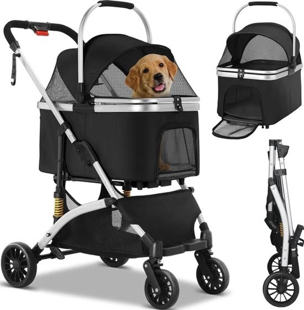luxe hondenbuggy - Hondenbuggy inklapbaar - 40 kg draagcapaciteit - Duitse kwaliteit - Opvouwbaar tot transportbench - Grote opslagruimte - Waterdicht materiaal