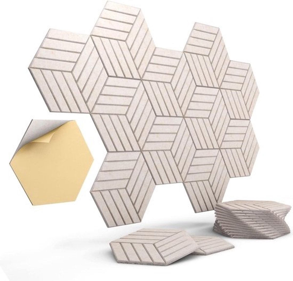 12 Stuks Hexagon Zelfklevende Akoestische Panelen Geluidsabsorberend Schuim 35 x 30 x 1 cm