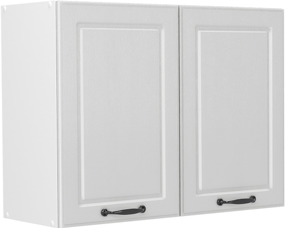 Vicco Glazen keukenkast R-Line, Wit landelijk/Wit, 80 cm