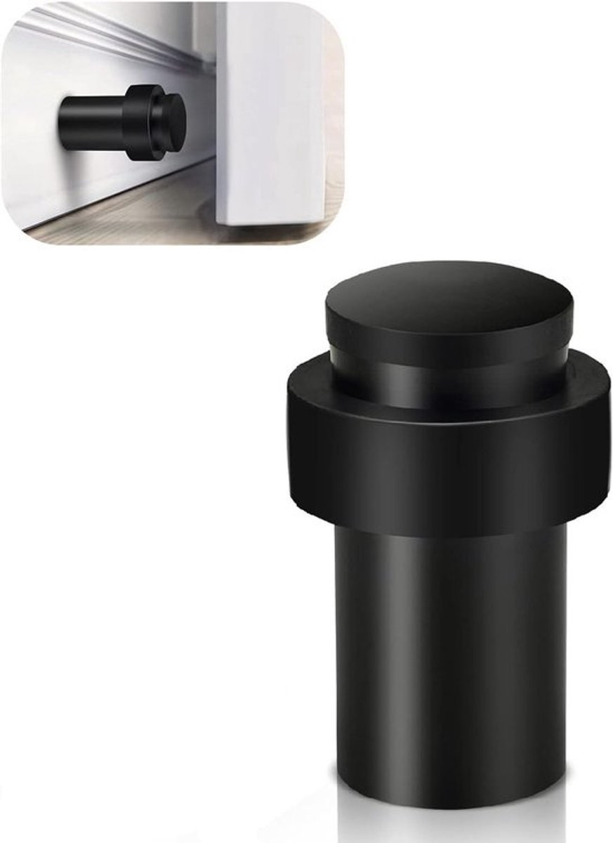 Moderne zwarte vloergemonteerde deurstopper van zwaar belastbaar roestvrij staal - decoratieve bumper voor hoge plinten 65