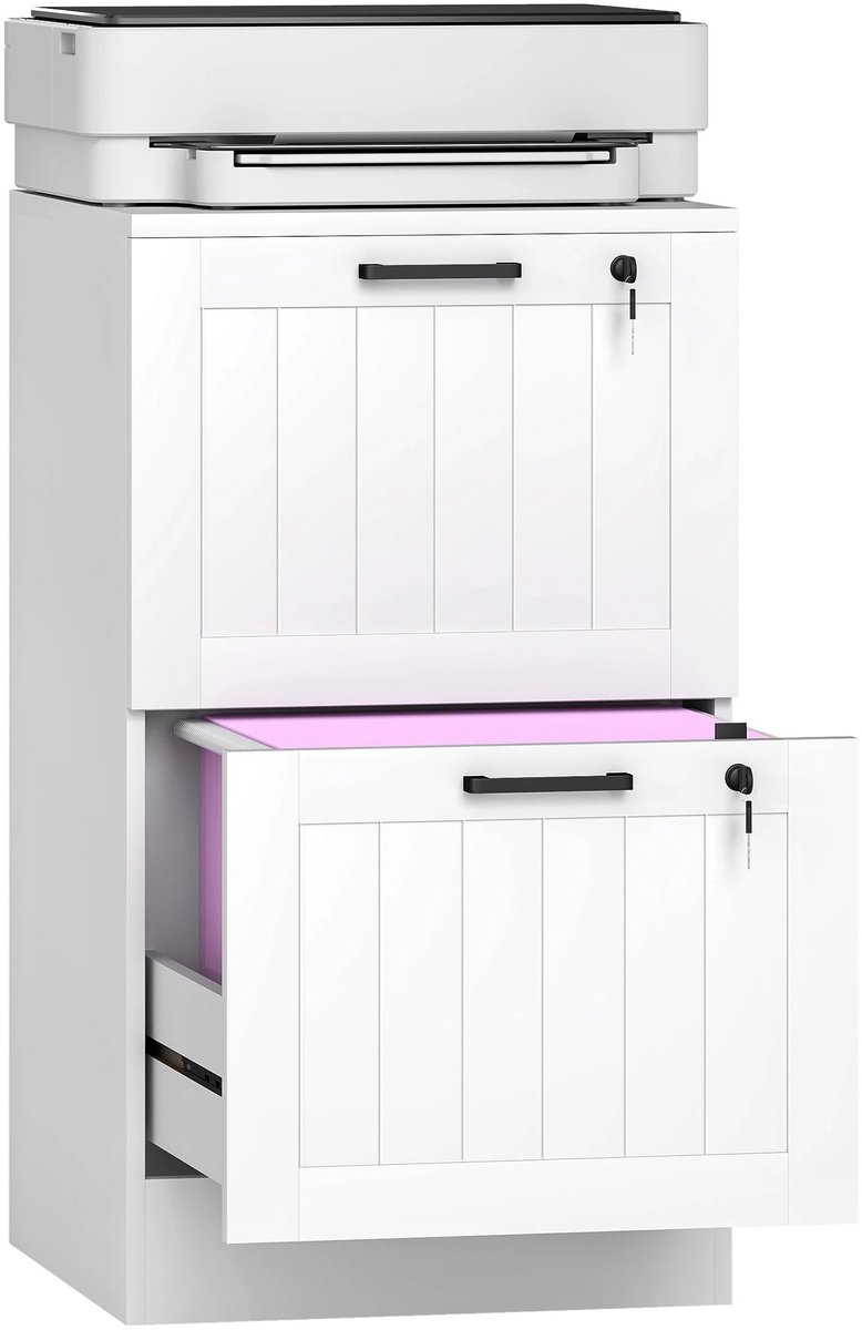 Atlasyx archiefkast - Bureaukast - Kantoorkast - Printerkast - Archiefkast met slot - 2 Laden - Afsluitbaar - 40 x 40 x 71cm - Wit
