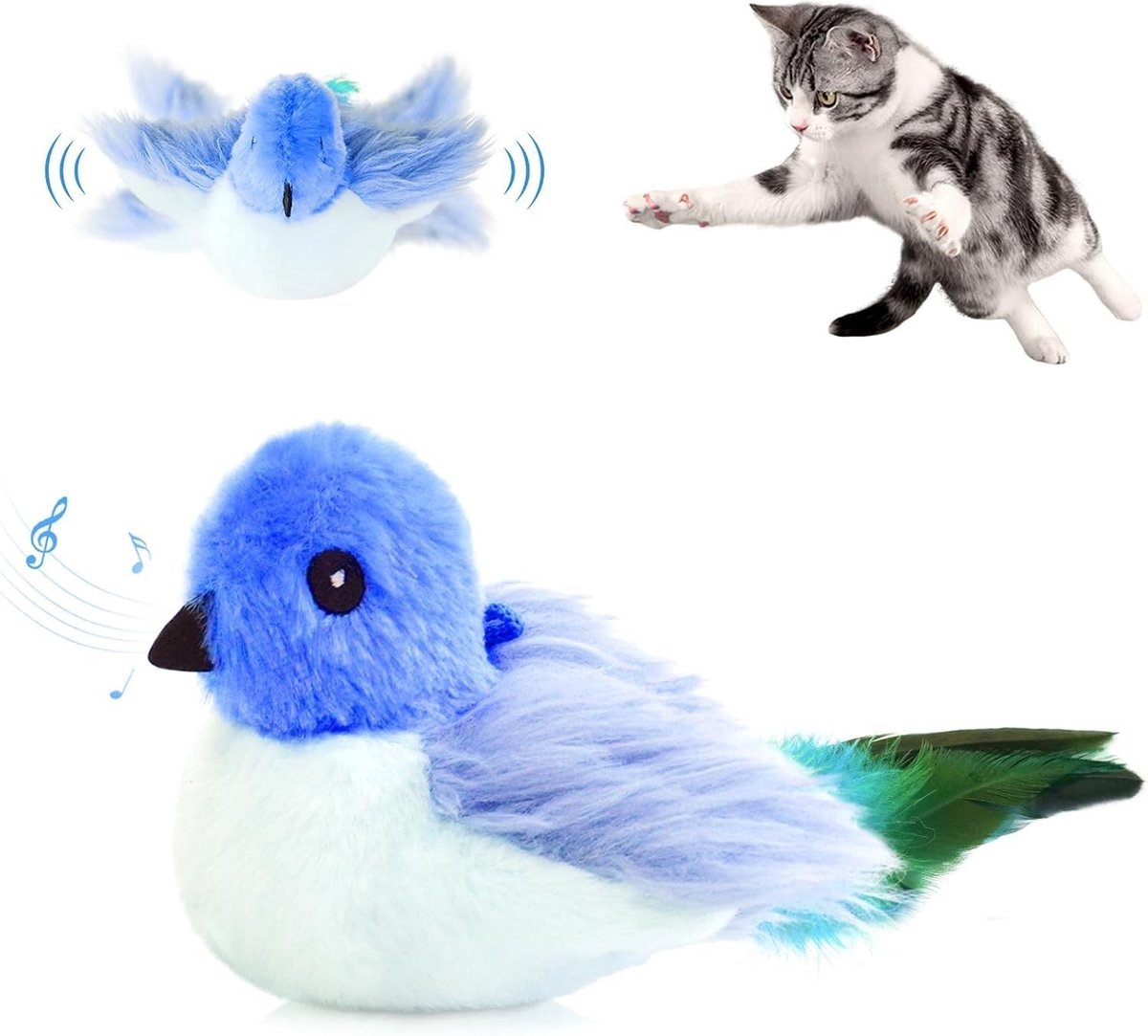 Interactief kattenspeelgoed - Pluche Roodborstje - 80 cm - Oplaadbaar met Kattenkruid - Voor Kittens en Katten