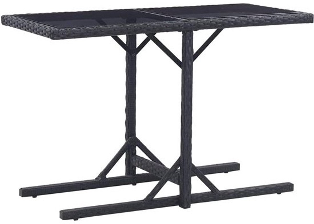 Tuintafel Rechthoekig Zwart Poly Rattan met Glazen Tafelblad - 110x53 cm