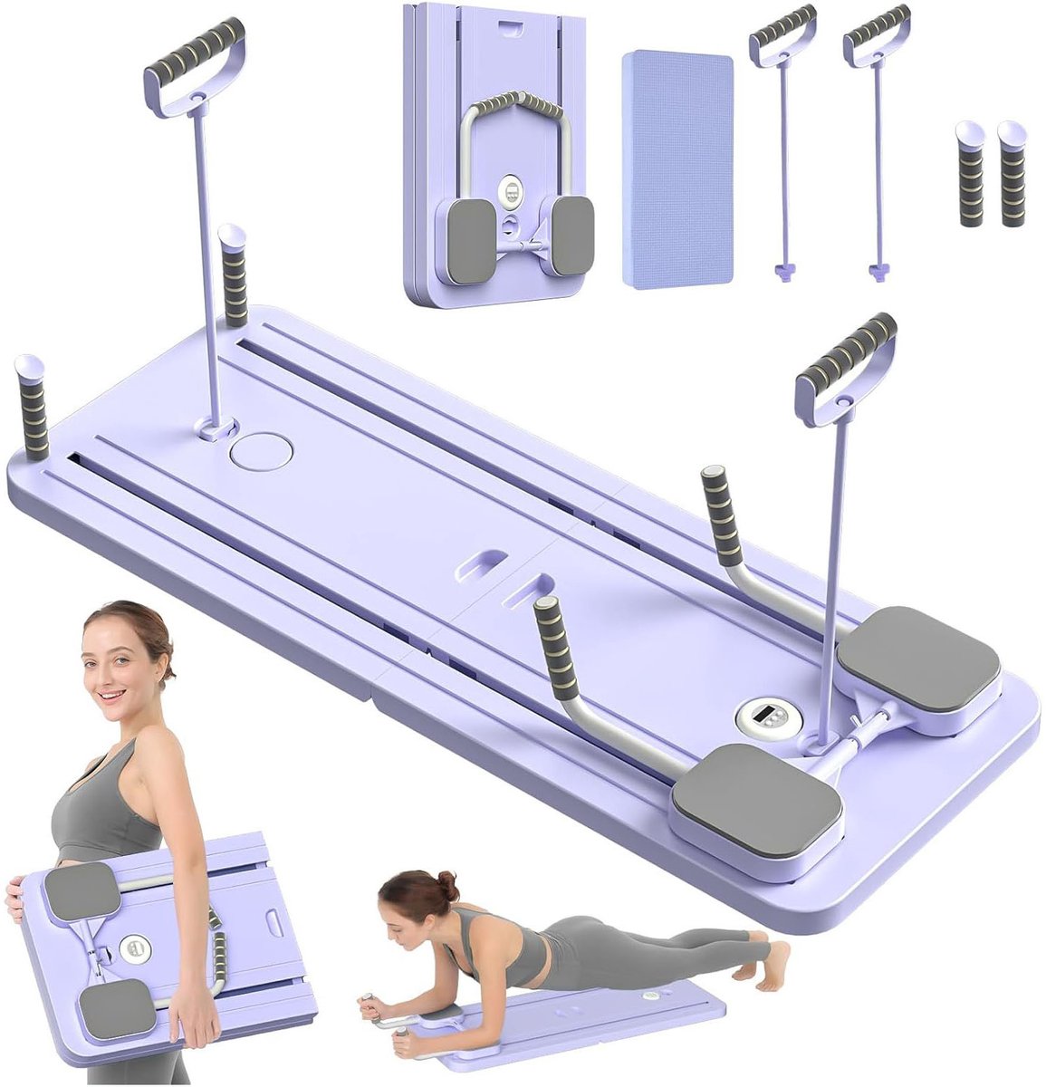 Pilates Reformer - Buikspier Trainer - Thuis Fitness - Automatische Terugslag - 41 cm - Paars