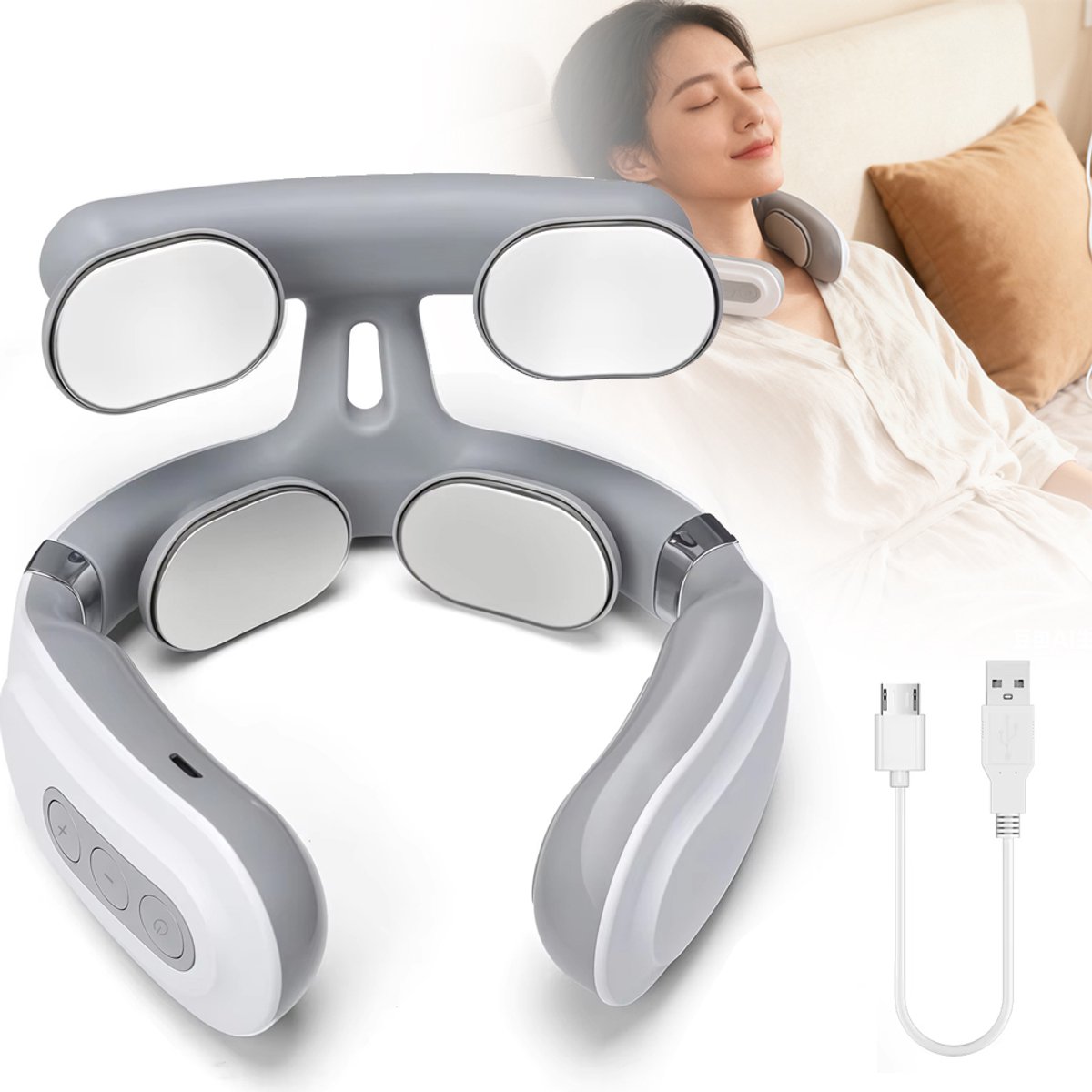 Nekmassageapparaat Met Warmtefunctie - Draagbaar Nekontspanningsapparaat - Nekmassage Met 6 Vibratiemodi En 15 Intensiteitsniveaus