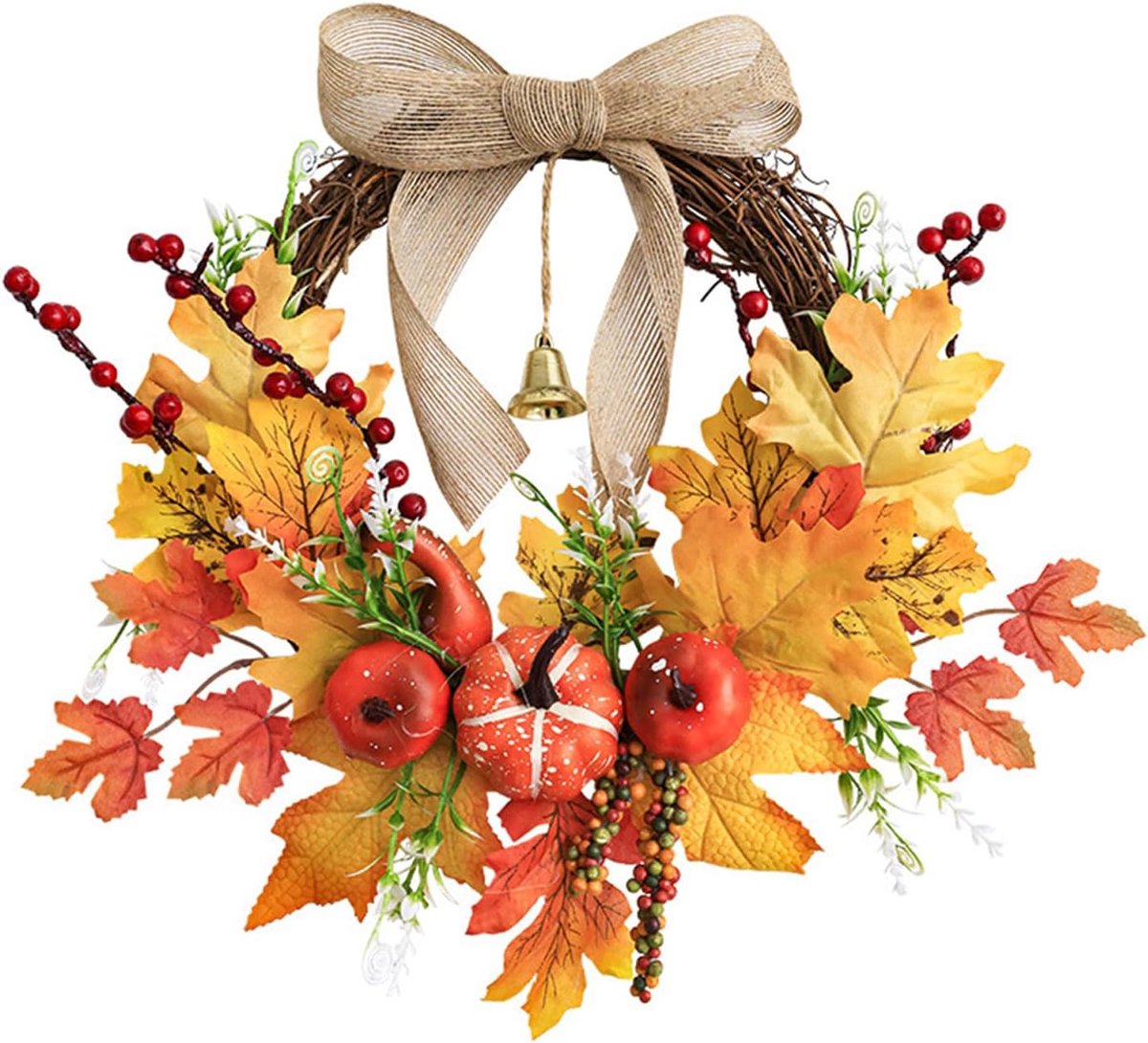 Herfstkrans - Krans Bloemen - Deur Decoratie - Kerstkrans - Kunstbloemen - Pompoenen Decoratie - Kunstbloemen Krans - Herfst Decor - 35cm - voor de voordeur, herfstdecoratie, veranda, muur, huisdecoratie voor de feestdagen