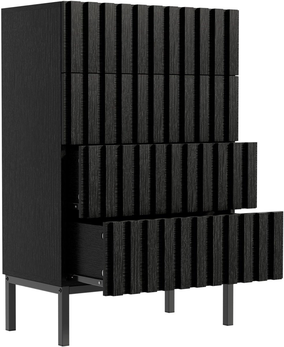 UEV Commode met schuifranden, 60 x 34,5 x 92cm, kast met 4 laden, smalle commode, opbergcommode, kast voor woonkamer, slaapkamer, hal (zwart)