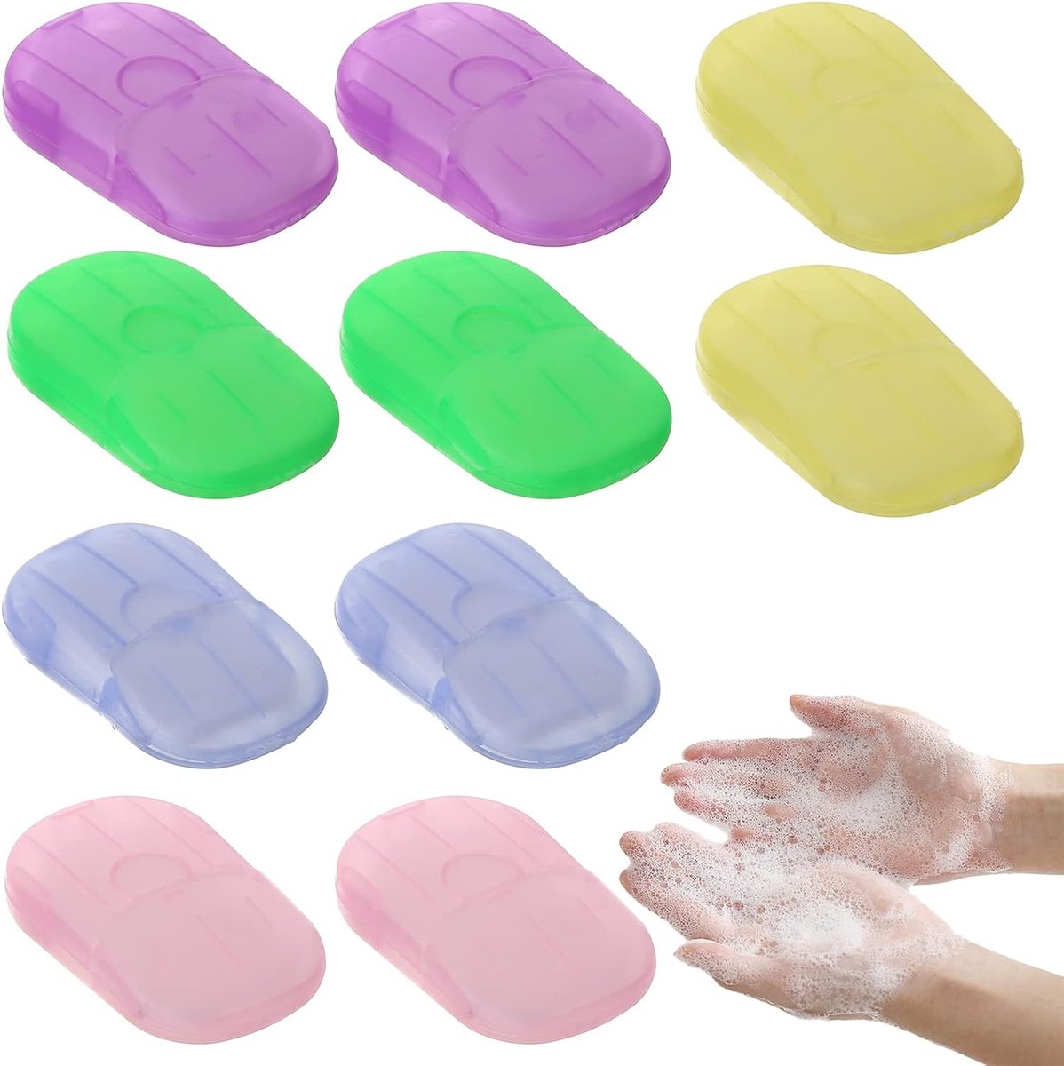 Verpakkingen van 10 Stuks Wegwerp Papieren Zeepbladen - Draagbare Mini Zeep in 5 Kleuren met Plastic Doos voor Reis en Hygiëne