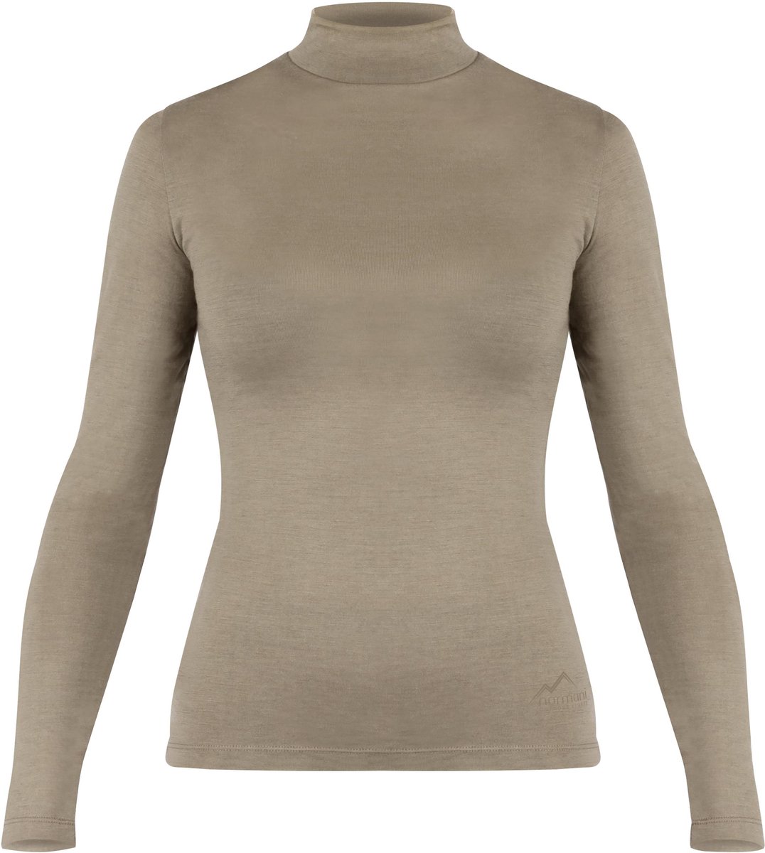 Dames-merino-shirt met lange mouwen en opstaande kraag „Romsey“ Beige