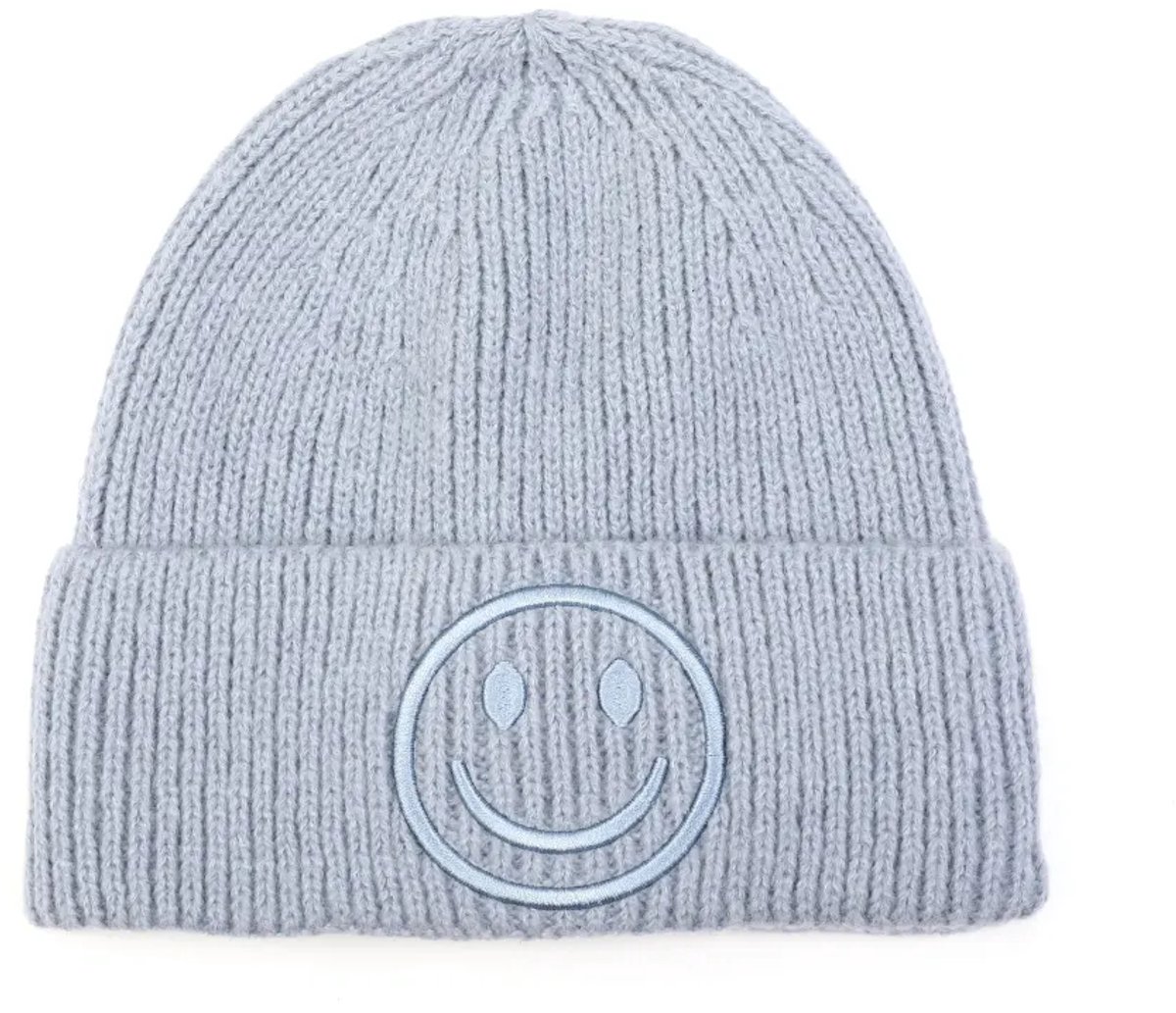 Smiley muts kleur licht blauw beanie
