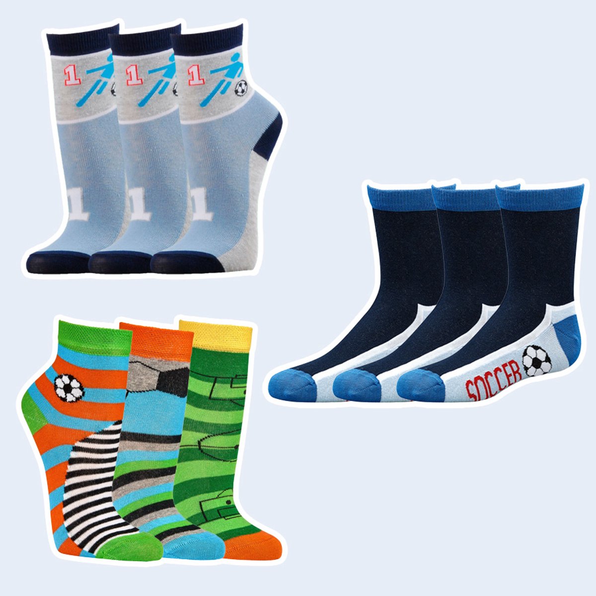 Kindersokken | Grappige Sokken | Happy Sock Printjes | 3 Voetbal Thema's | Jongens Voordeelpakket 9 Paar