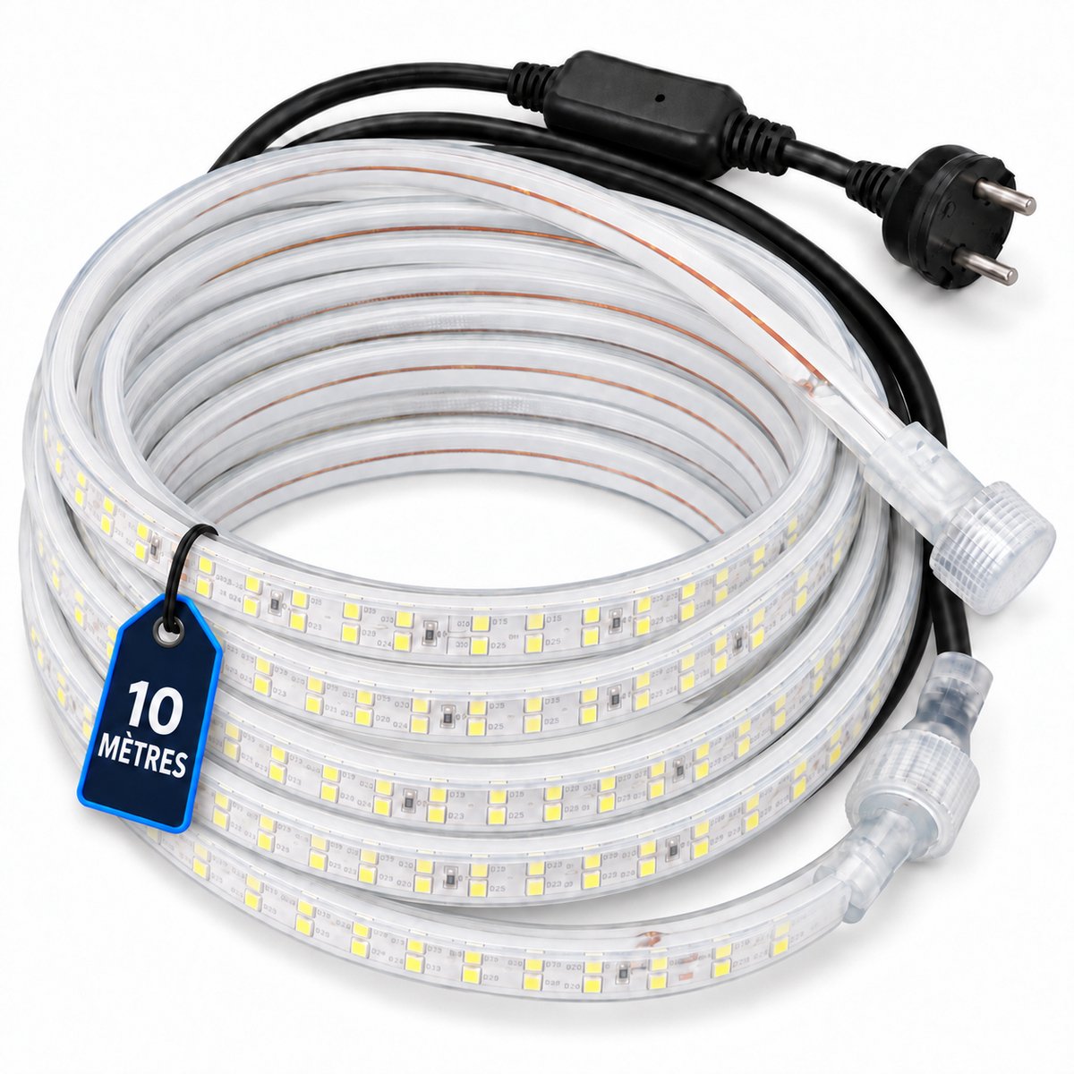 TYZON® LED Strip 10 Meter - Koud Wit 6000K - 230V Plug & Play - IP65 Waterdicht - 180 LEDs/m - 1000 lm/m