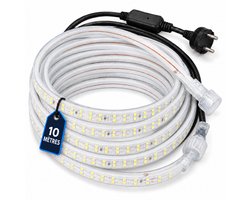 TYZON® LED Strip 10 Meter - Koud Wit 6000K - 230V Plug & Play - IP65 Waterdicht - 180 LEDs/m - 1000 lm/m