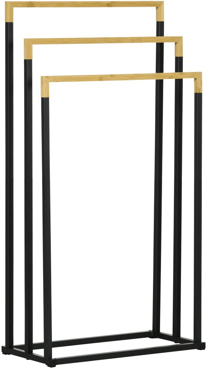 UrbanSelect Handdoekenrek - Handdoekenhouder - 3 Handdoekstangen - 2 kg Draagvermogen per Stang - Anti-slip - 45x22.5x86cm - Zwart