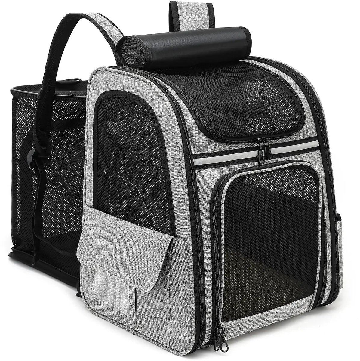 Heidat draagzak - Tas voor kat en hond - Opvouwbare Rug en Reistas - Max 8 kg - Grijs