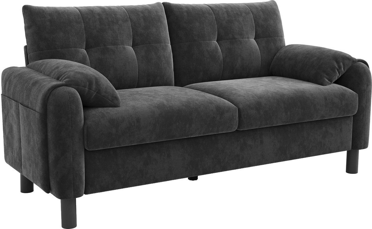 Merax Moderne 2-Zits Bank - Chenille Bekleding - Dikke Zitkussens - Grijs
