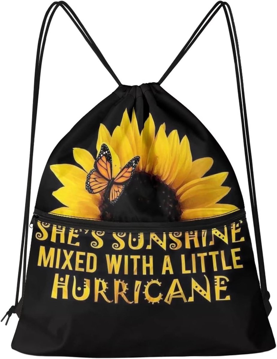 Trekkoord Tas Zonnebloem Quote Trekkoord Rugzak voor Mannen Vrouwen String Bag Cinch Tassen Trekkoord Tas, Sport Gym Zak Trekkoord Tas String Tas Yoga Tas voor Mannen Vrouwen, Zwart, Eén maat