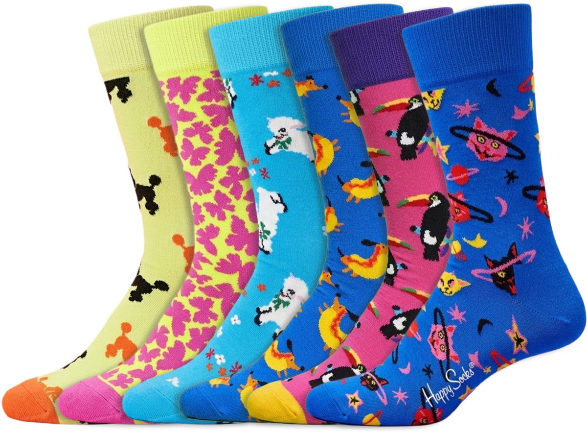 6 Paar – Happy Socks – Thema Dieren – Dames & Heren – Katoen – Meerkleurig