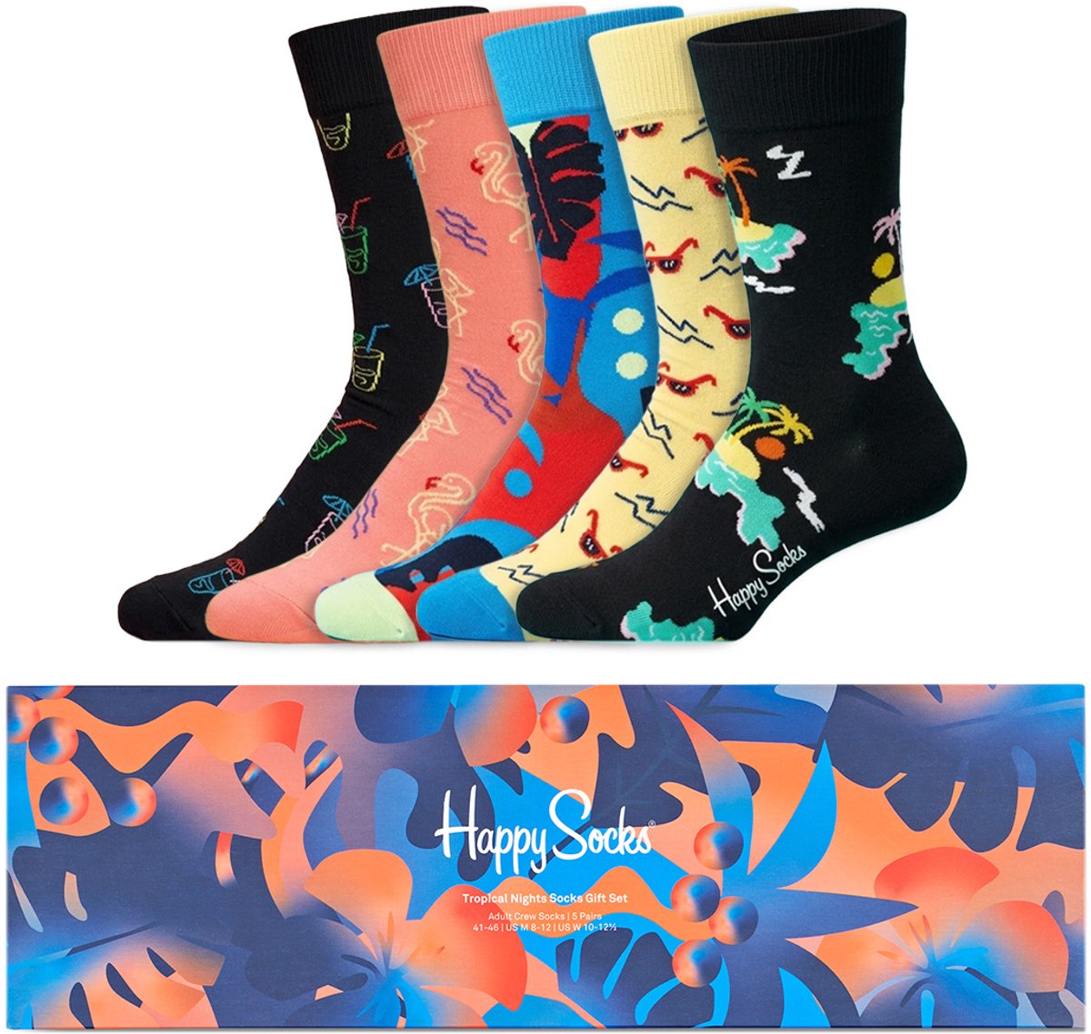 5 Paar - Happy Socks - Giftbox Tropical Night - Dames & Heren - Maat 36-40 - Diverse Kleuren