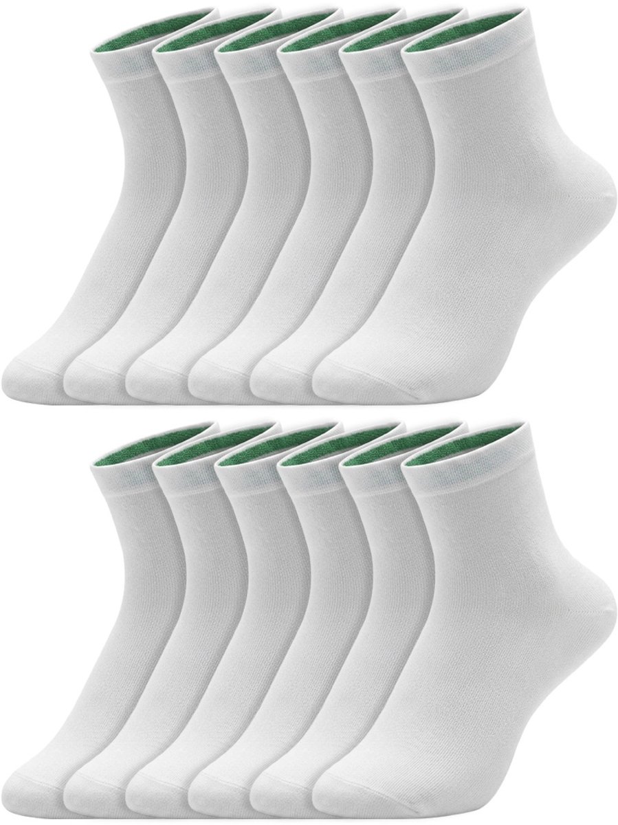 12 Paar – Benyson – Naadloze Bamboesokken – Quarter Socks – Dames & Heren – Wit
