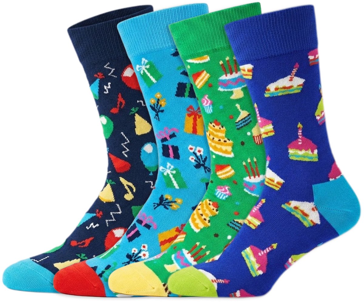 4 Paar – Happy Socks – Dames & Heren - Thema Feest – Katoen – Meerkleurig