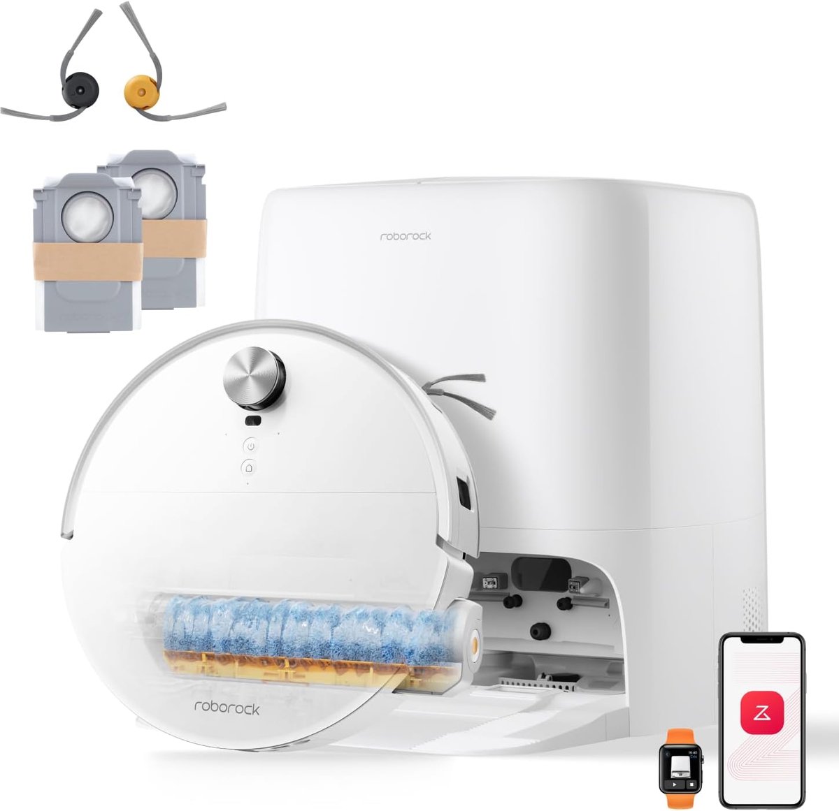 Roborock Qrevo Edge 2 Flow-Robotstofzuiger met dweilfunctie-SpiraFlow Realtime Zelfreinigende Rolmop 2.0-35000Pa-Dual Zero-Tangle-Systeem-AI Obstakelvermijding-Warmtewas dweil-tapijtbescherming