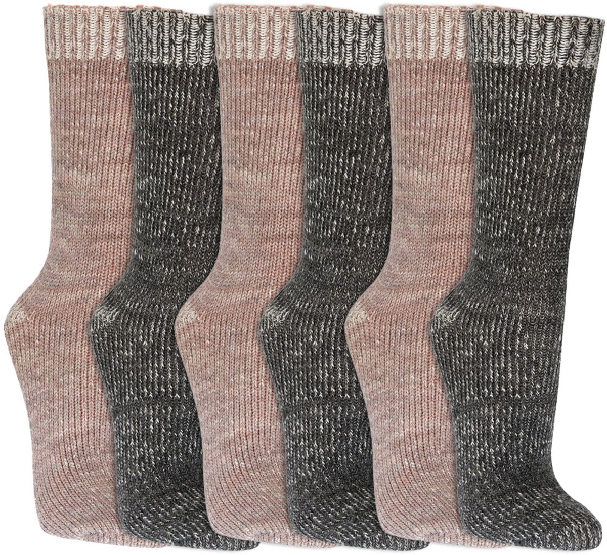 Sokken Met Alpacawol | Extra Zacht | Mouline Garen | Merk: Socks4fun | Maat: 35 T/M 46 | Kleur: Beige Grijs | 6 Paar