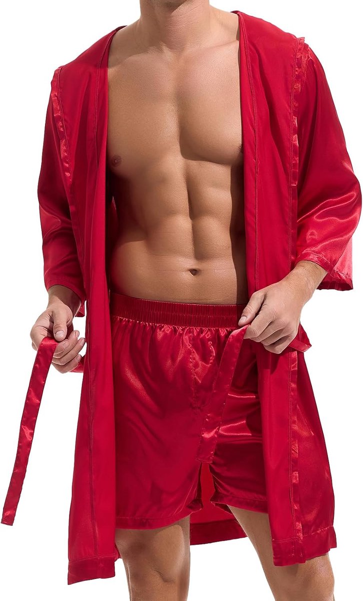 Coulee Satijnen badjas voor heren, lichte nachtkleding, pyjama voor mannen