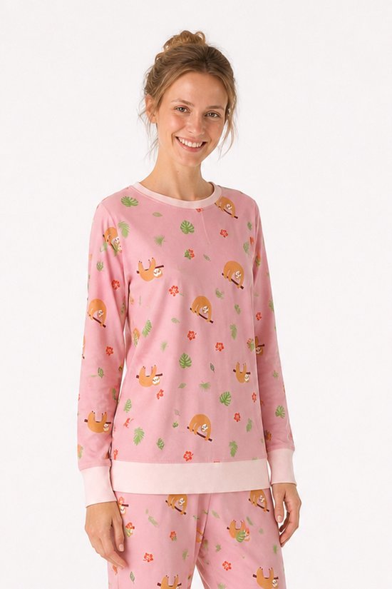 Happy Pyjama’s Damespyjama Luiaard – 95% Katoen & 5% Elastaan – Roze – Maat XL