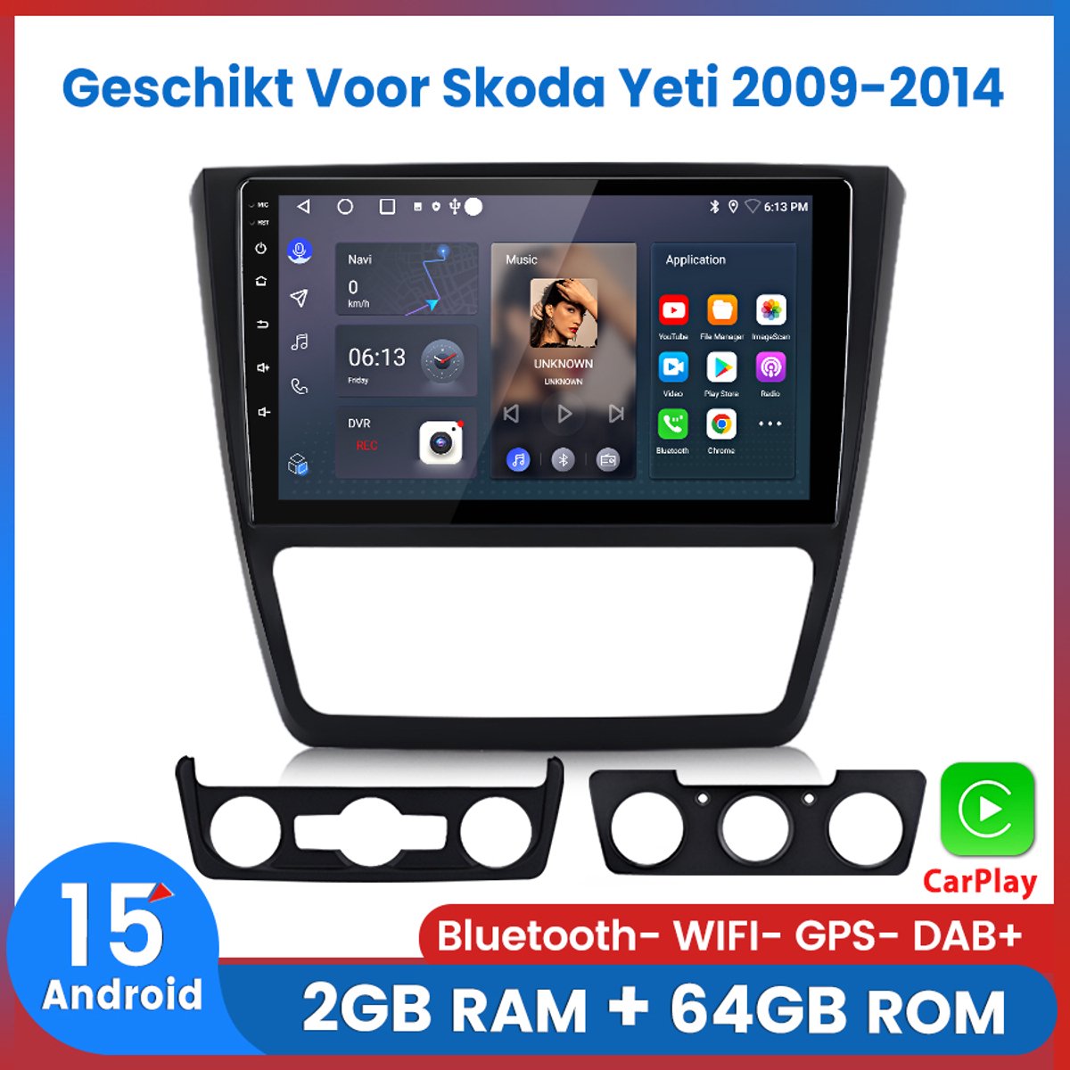 Awesafe Geschikt Voor Skoda Yeti 2009 t/m 2014 - RAM 2GB + ROM 64GB 4Core - 10.1 inch Android 15.0 CarPlay Autoradio - Draadloos CarPlay & Android Auto - Bluetooth & WiFi - GPS Navigatie - Radio Scherm - 2009 2010 2011 2012 2013 2014