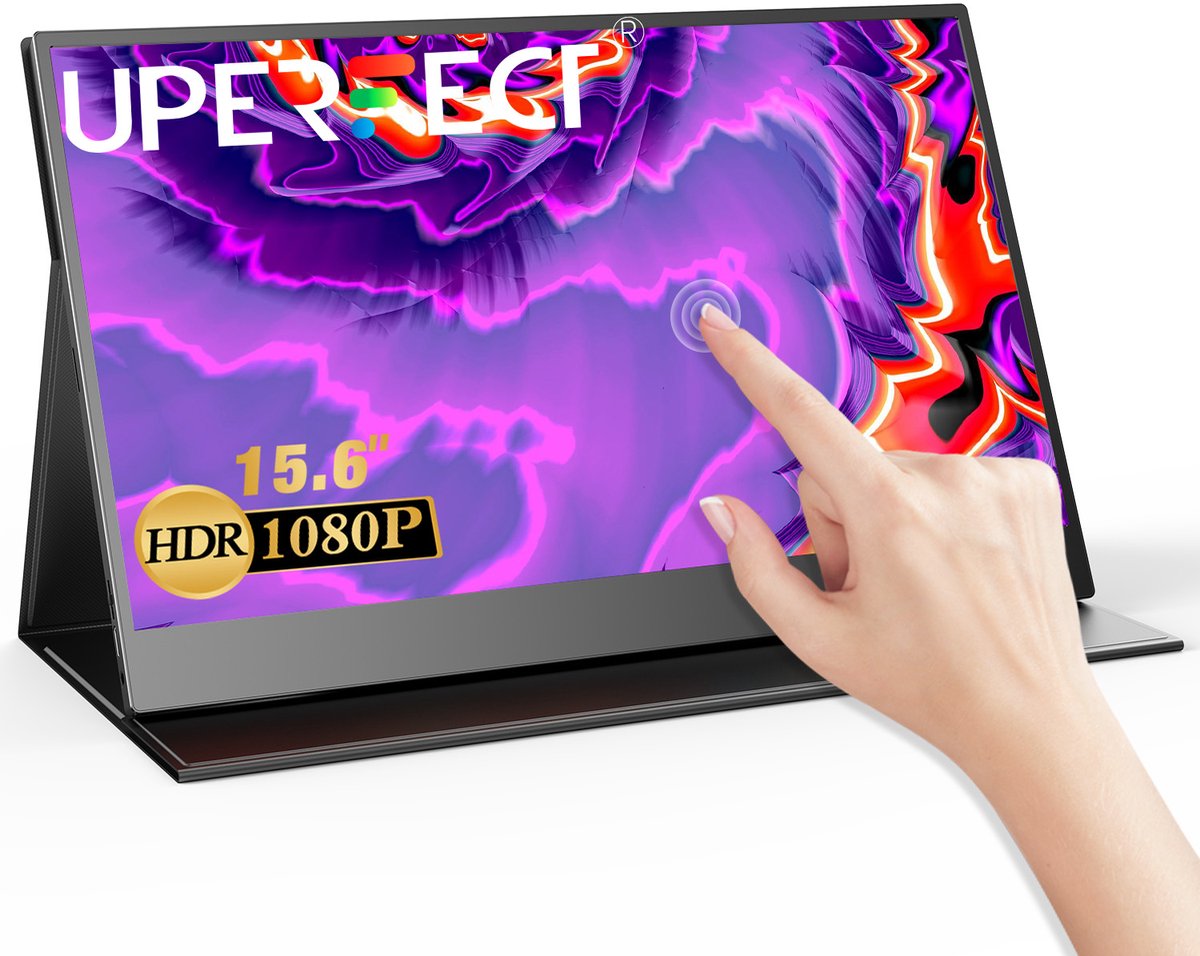 UPERFECT draagbare monitor van 15,6 inch met touchscreen | 10-Punts Aanraking | Full HD IPS | 16:09 | MINI HDMI&Dual USB-C | VESA-compatibel