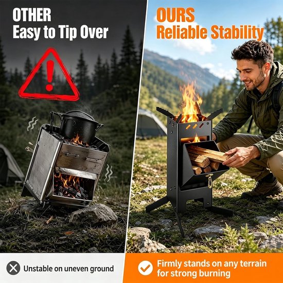Dismountable Plug-in Systeem Houtkachel van Massief Staal voor Kamperen en Buiten koken met Dutch Oven en Gietijzeren Pan — afbeelding 3