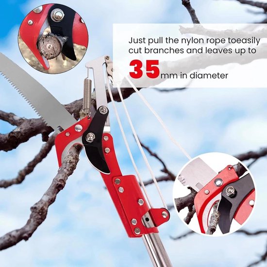 Telescopische takkenschaar met 4 meter lange steel en draagtas voor het snoeien van takken en bomen, ideaal voor zagen en knippen — afbeelding 3