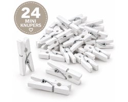 Mini Knijpers Wit - 24 Knijpertjes voor Kaarten of Foto's - Houten Knijpertjes